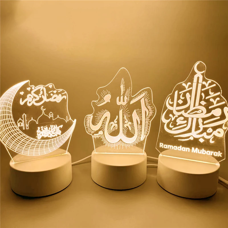 Ramadan USB Operated 3D LED Night Lamp Muslim Home Decoration 2024 Fairy Wedding Party Decor Eid Mubarak Lighting Ornaments