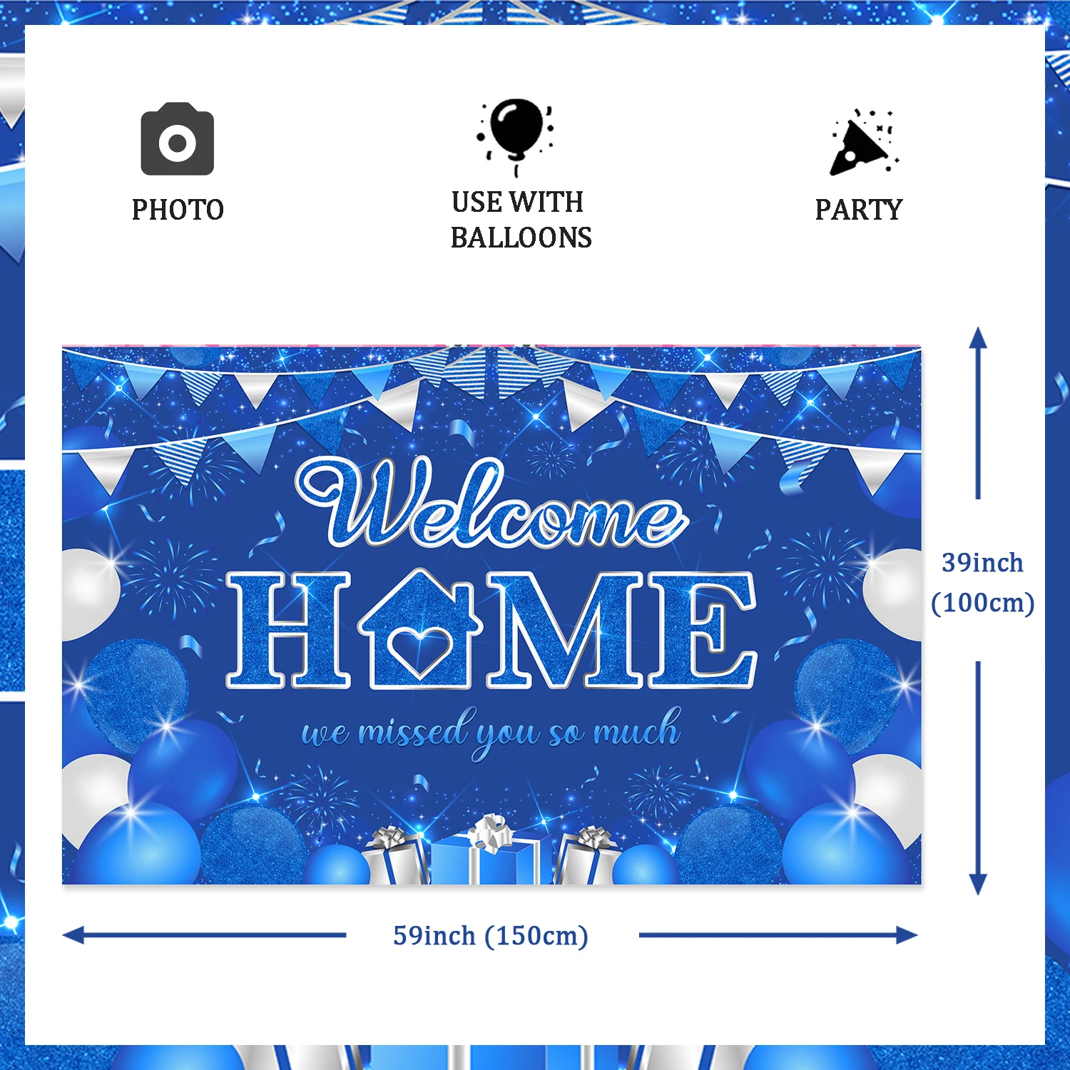 Blue Welcome Home Backdrop Decorations Welcome Home We Missed You So Much Background Decor for Family Reunion Homecoming Party