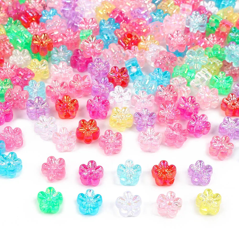 200pcs Acrylic Multicoloured Flower Loose Beads Key Chain Necklace Bracelet Diy Beads Supplies For Jewelry Diy Accessories