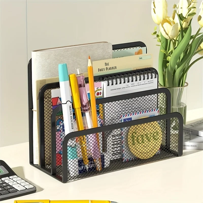 Desk Mail Organizer Small File Holders Letter Organizer Metal Mesh Document/Filing/Folders/Paper Organizer for Desktop