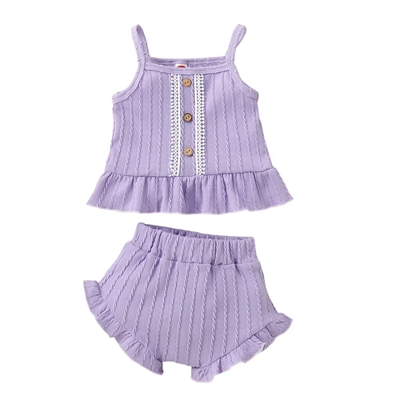 Toddler Baby Girls Clothes Sets Sleeveless Lace Trim Camis Tank Tops Shorts Sets 2pcs Clothing