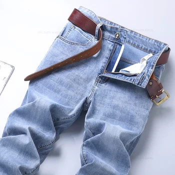 Spring Men's Light Blue Slim Jeans Stylish Casual Stretch Fabric Denim Pants Classic Trousers Smoke Gray 6 Spring Men's Light Blue Slim Jeans Stylish Casual Stretch Fabric Denim Pants Classic Trousers Smoke Gray 6