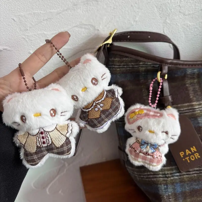 Niedlicher Maillard-Farbe, Hello Kitty, Plüsch-Anhänger, Schlüsselanhänger, Cartoon, kreative weiche gefüllte Puppe, KT-Katze, Rucksack, dekorativer Anhänger