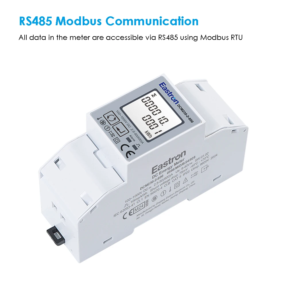 Eastron DCM230-2 Series MID Approved Single Load Modbus RS485 DC Energy Meter with 75mV DC Shunt