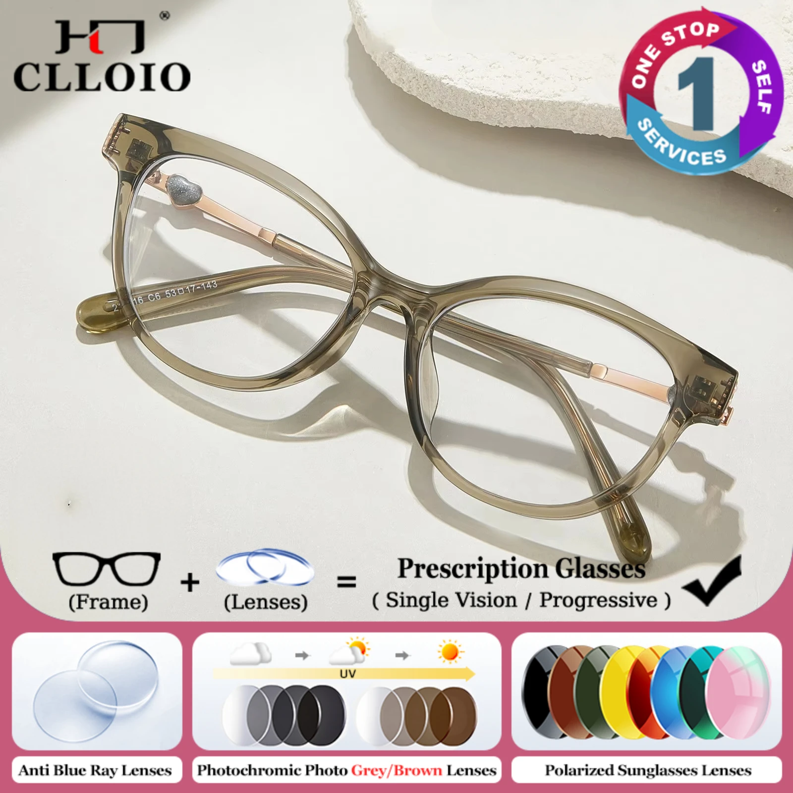 

CLLOIO New Fashion Cat Eye Blue Light Blocking Prescription Glasses Women Myopia Optical Progressive Reading Computer Eyeglasses
