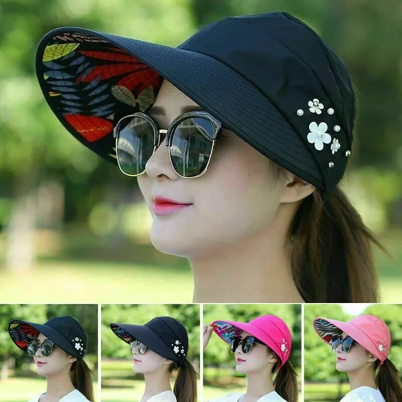 Womens Ladies Summer Wide Brim Foldable Sun Hat Anti-UV Beach Visor Caps Hats