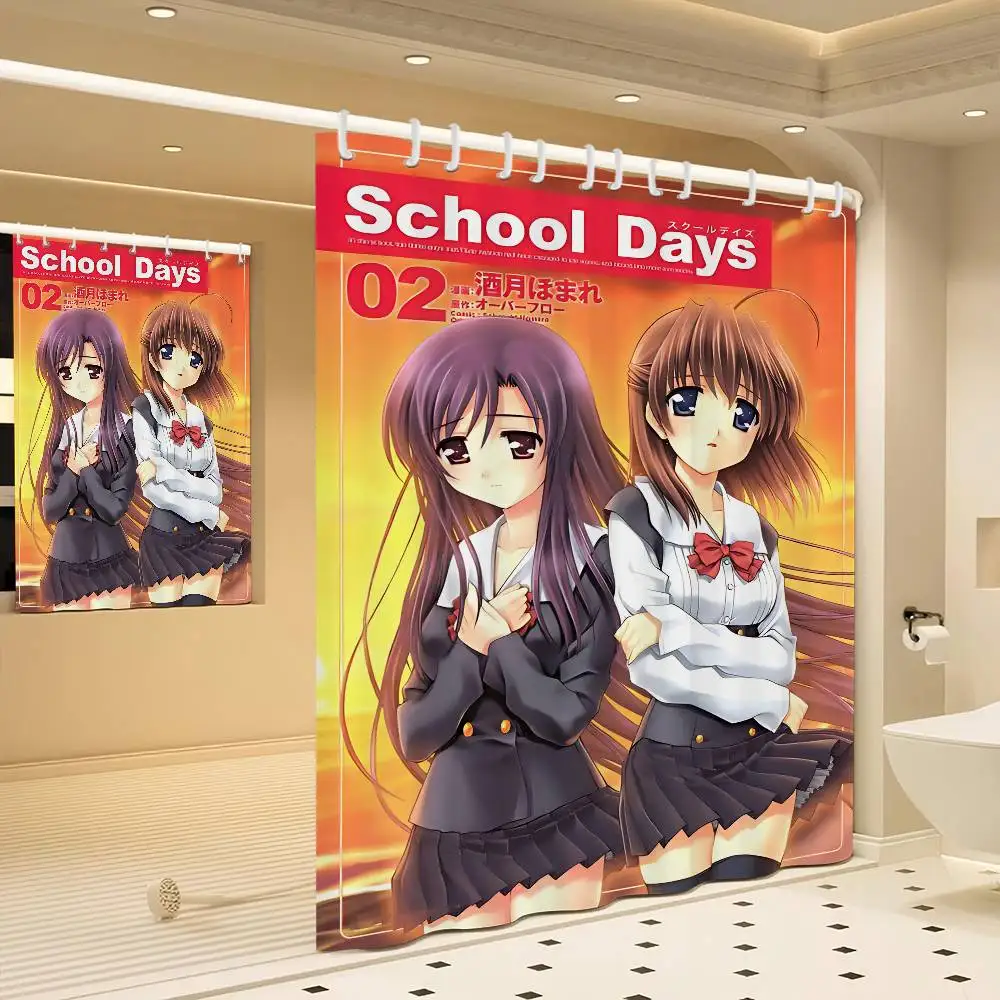 Cortina de baño de Anime S-School D-Days Katsura Kotonoha, cortina de ducha de tela clásica de Anime con 12 ganchos, impermeable para Baño