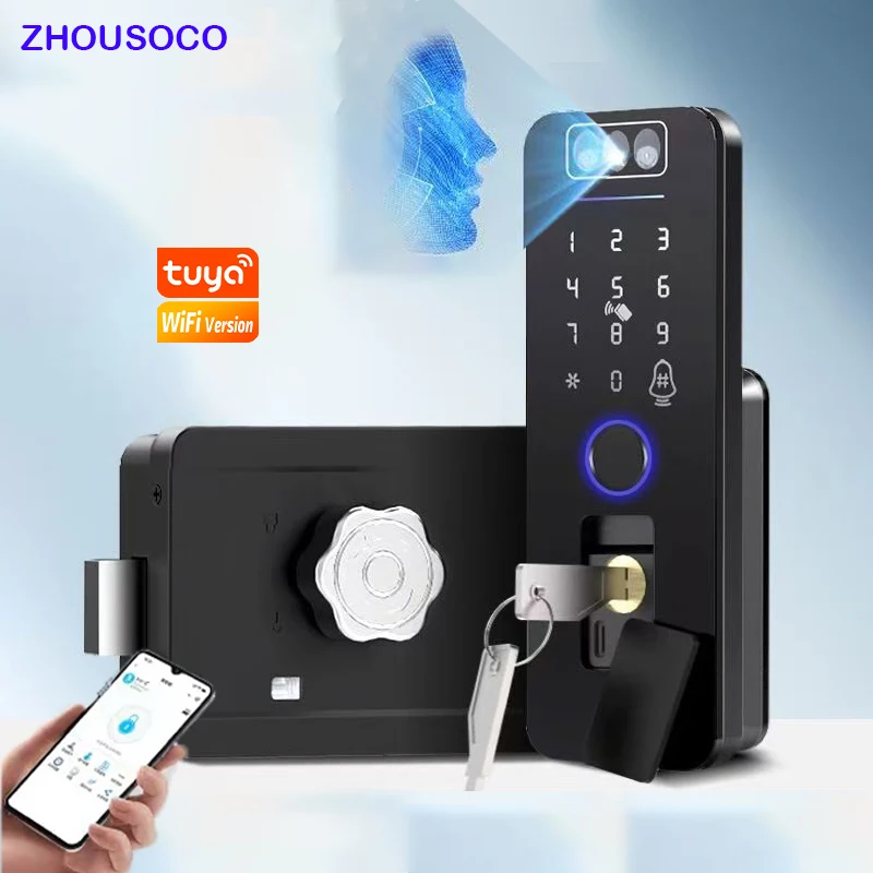 Fingerprint Waterproof Outdoor Garden Lock Remote Control Tuya Wifi  App Code Keyless Smart Door Lock Electric Rim Lock