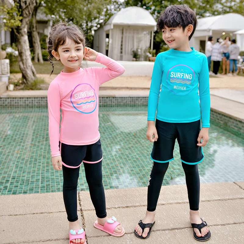 Toddler's Rash Guard  2024 Korean Baby Girls Swimsuits Two Piece Long Sleeve UV Bathing Suit Children Surf Swimwear 2-6-12 Years