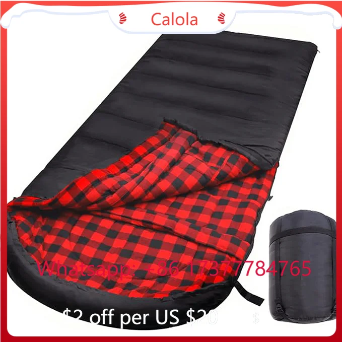 XXL 100% Cotton Flannel Sleeping Bag Zero Compression Stretch Cold Winter Adult Camping Gear