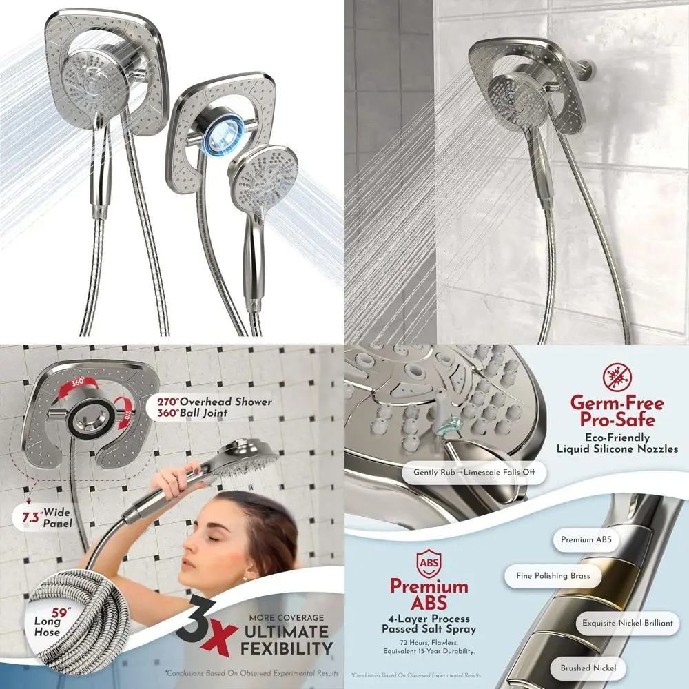 

10-Mode Handheld Shower Head with Magnetic Dual High-Pressure Square Combo, Brushed Nickel Finish