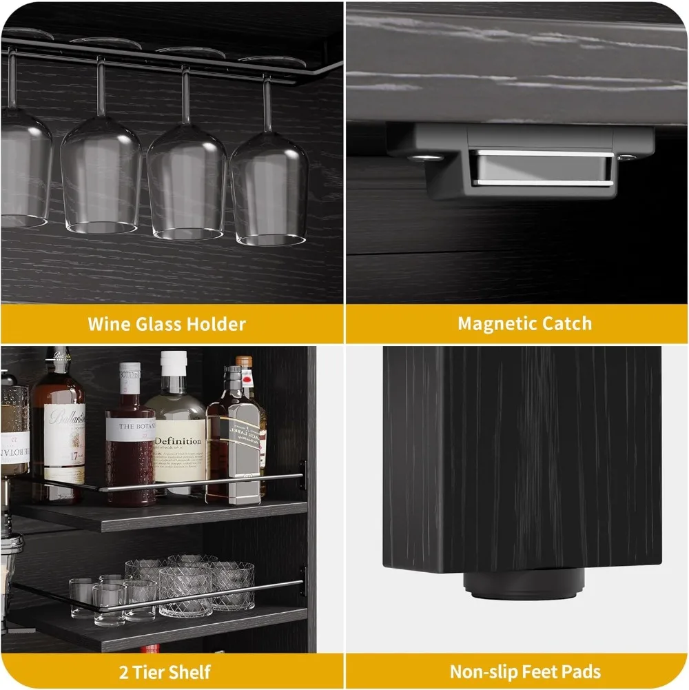 Armários altos de licor DWVO com luz LED, armário de bar de licor de vinho de 71" com dispensador de licor de 6 garrafas e rack de vinho, fazenda