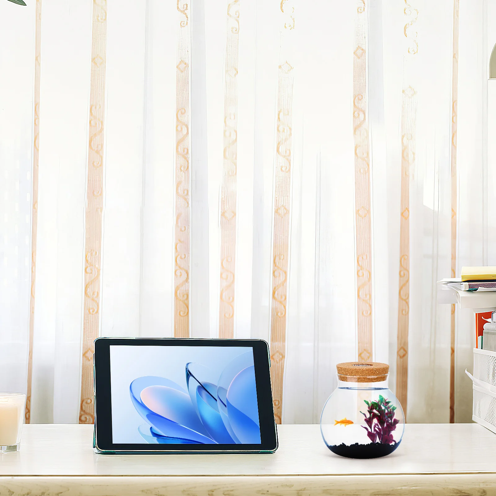 

Glass Bottle with LED Light and Wooden Cover DIY Micro Landscape Holder for Home Decor Fish Tank Alternative Ecological Bottle