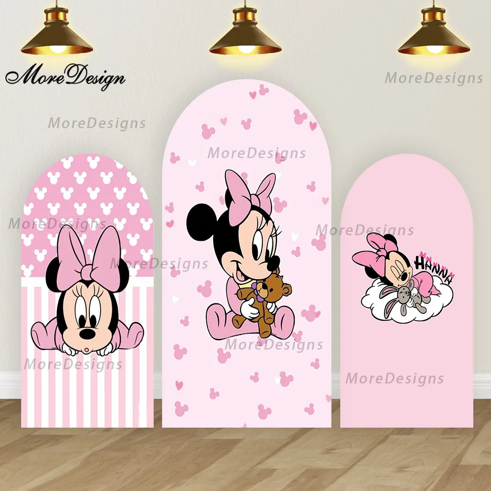 

Розовый фотофон с Минни Маус для детского праздника, декор для детского дня рождения, реквизит для фотосессии