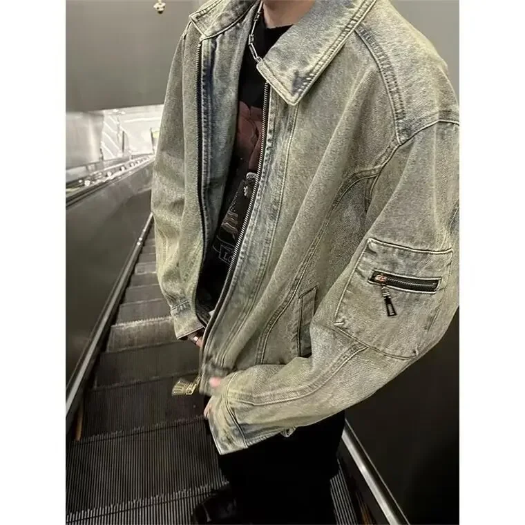 High Street Retro Washed Old Denim Jacket Men's Spring And Autumn New Loose Casual Tooling Jacket