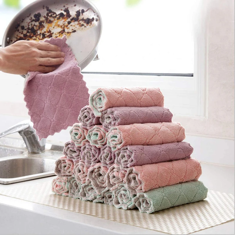 Rags Napkins Dishwashing Cloth Kitchen Cleaning Wipes Multipurpose Absorbent Nonstick Oil Fiber Cleaning Cloth 1/3/5/10pcs