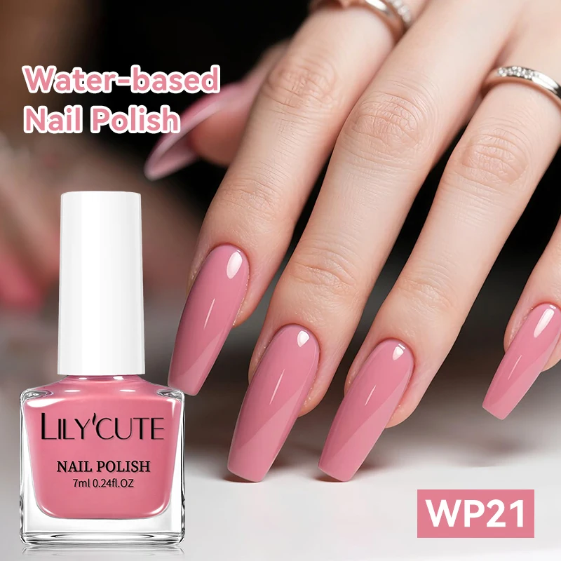LILYCUTE 7ml Water-Based Nail Polish Pink Gittler Color Long Lasting Quick Drying No Need of Lamp to Cure Nail Supplies For Nail
