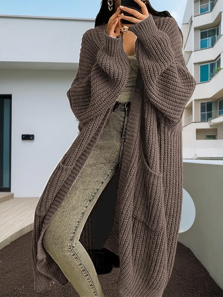 Miyouj Autumn Winter Vintage Full Sleeve Loose Warm Knitwear Female Outwear Long Sweaters Cardigan Women‘s Casual Sweater Coats