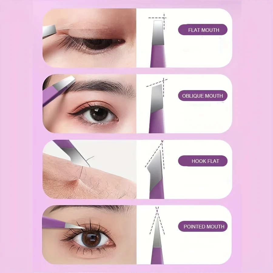 Ensemble de pincettes à sourcils en acier inoxydable, outils de maquillage pour Application de faux cils, façonnage des sourcils, épissage de la barbe, cadeaux, 4 pièces