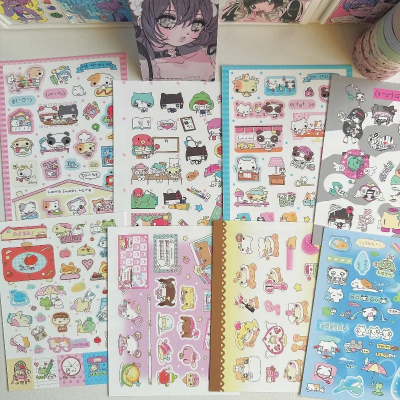Autocollants mignons d'animaux de dessin animé coréens, style INS, ensemble d'autocollants DIY pour scrapbooking, décoration de journal intime
