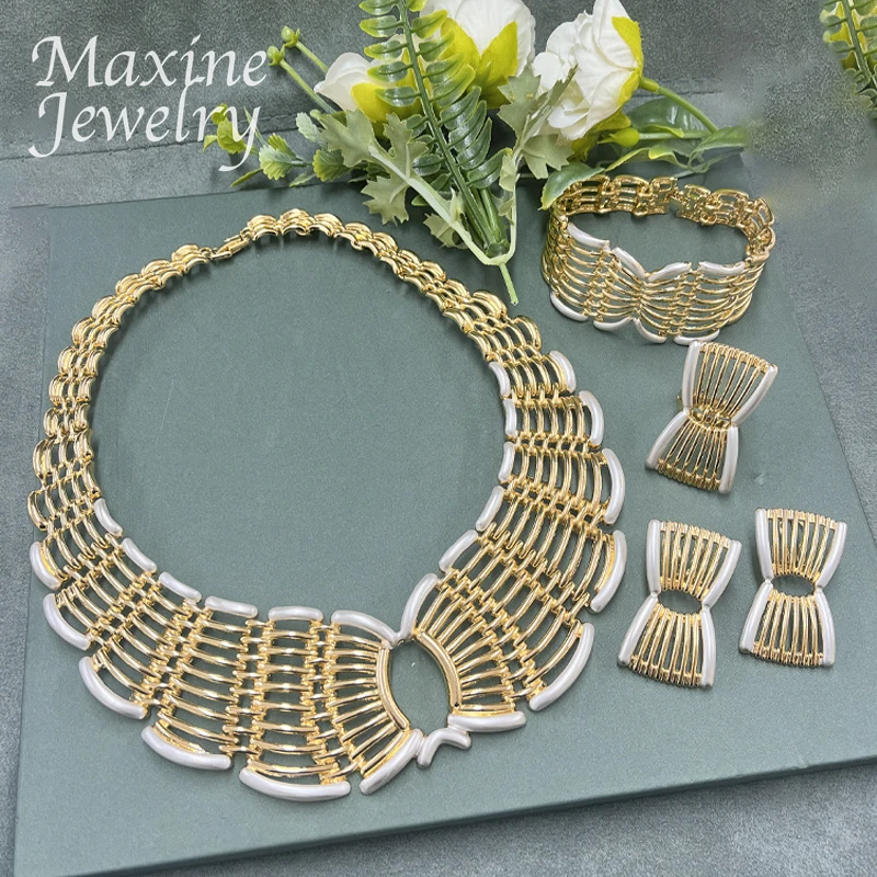 Original Dubai 18K Gold Plated Jewelry Set Women Exquisite Italian Necklace Earrings Bracelet Ring Bridal Wedding Party Gifts