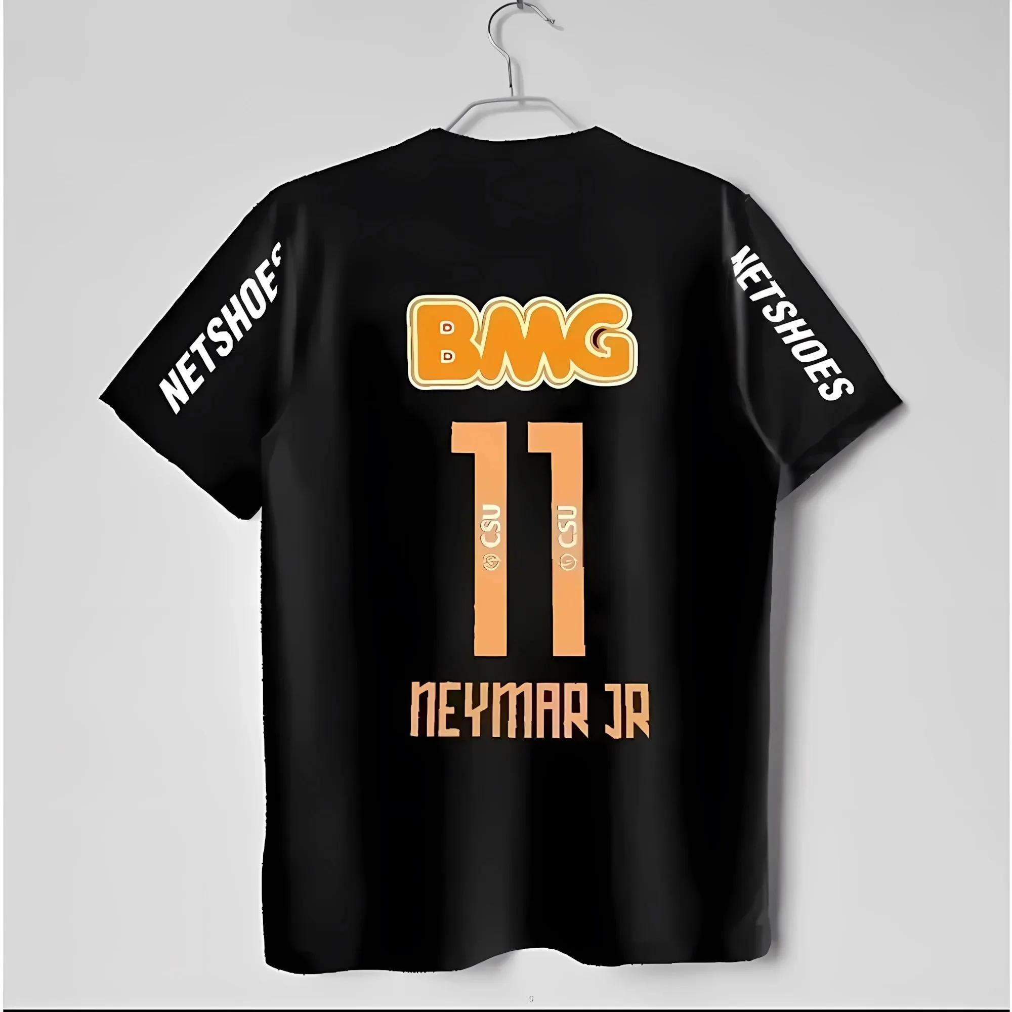 Camiseta de fútbol oficial BMG Neymar Jr 11: manga corta blanca con estampado de manga NETSHOES, equipo de fan de fútbol premium