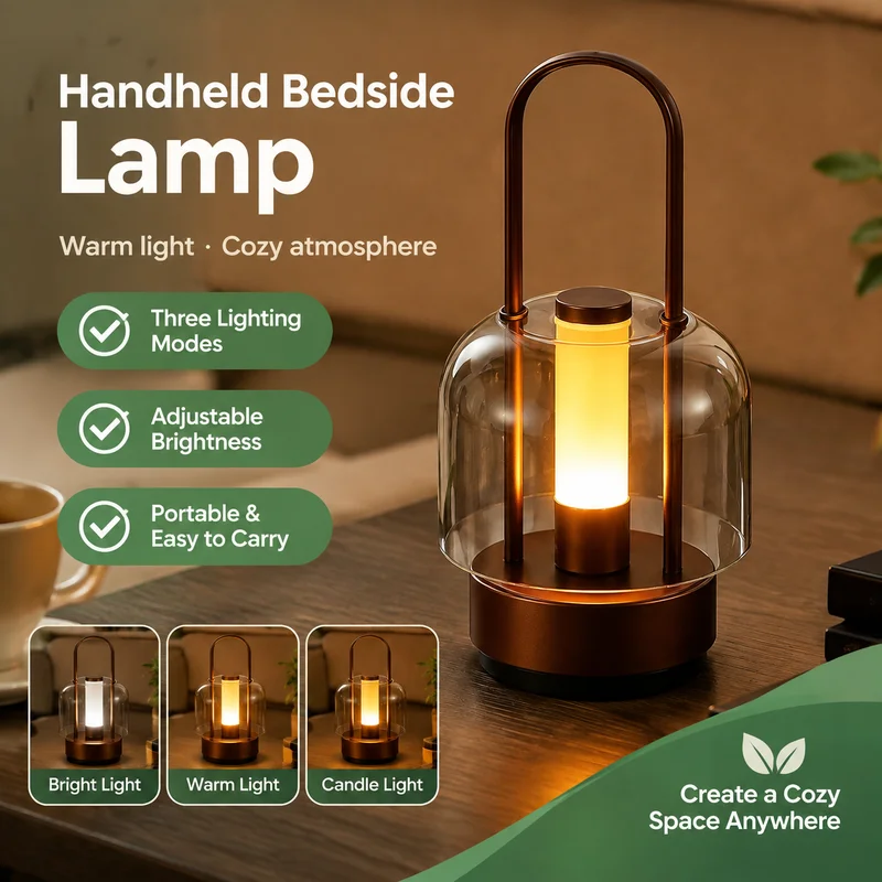 LED Table Lamp, Portable Handheld Bedside Light, Rechargeable Touch Control Metal Night Light for Bedrooms, Home and Hotel Decor