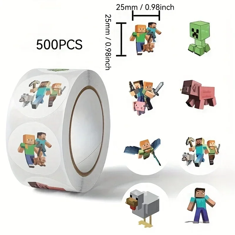 500 pieces of Blo based game sticker roll - Cartoon Cute Minecraft tape, sticker creative ins, decorative sealing stickers