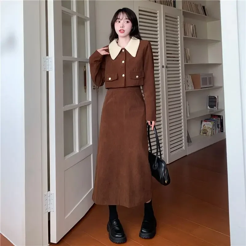 UNXX Spring Autumn High Quality Black White Corduroy Jacket Robe Tweed Skirt Two Piece Luxury    Set Office Lady