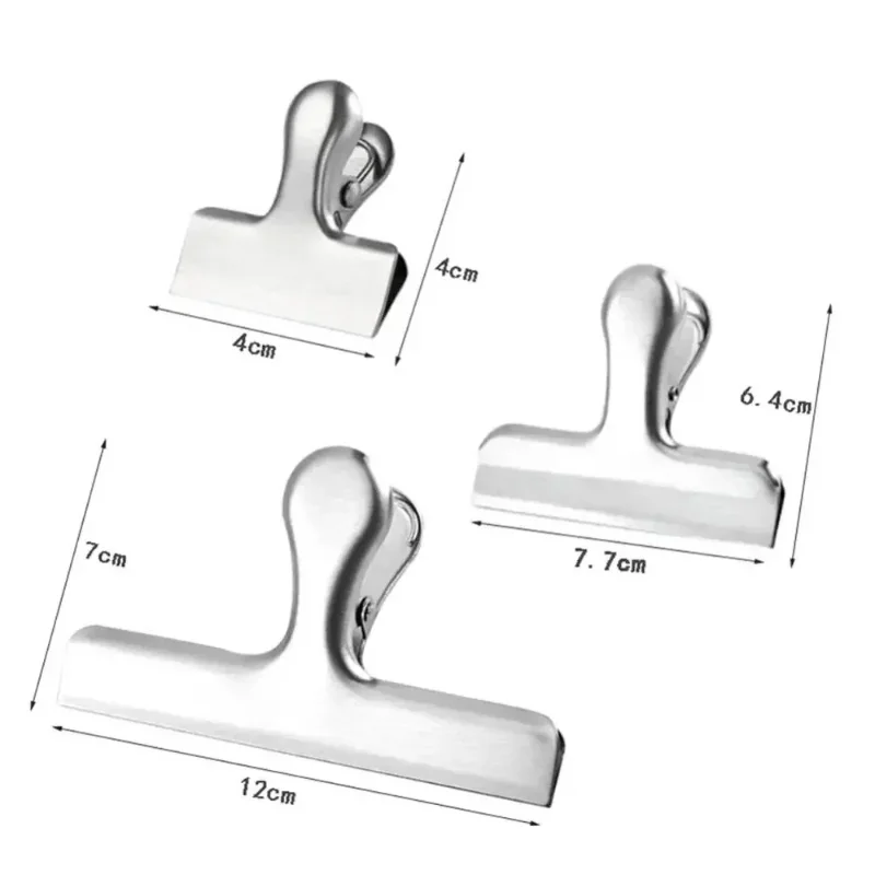 3Pcs S/M/L Stainless Steel Bag Clipsf for Food Heavy Duty Metal Silver Food Clips Office Paper Clamps Air Tight Seal Snack Clips