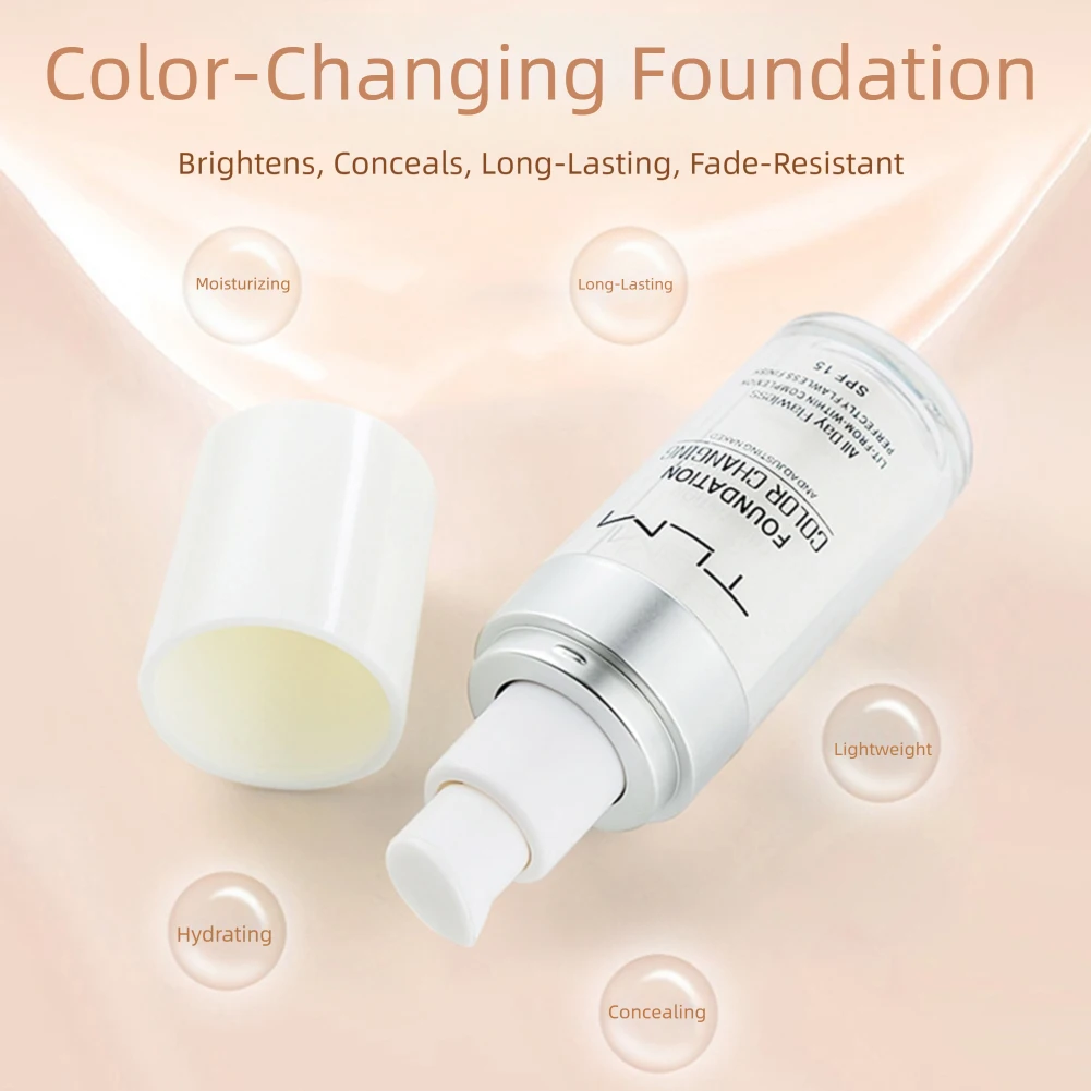 30ml spf15 mudando cor da pele-base, ajuste automático dos tons da pele corretivo de cor, base de maquiagem à prova dwaterproof água, ferramenta cosmética