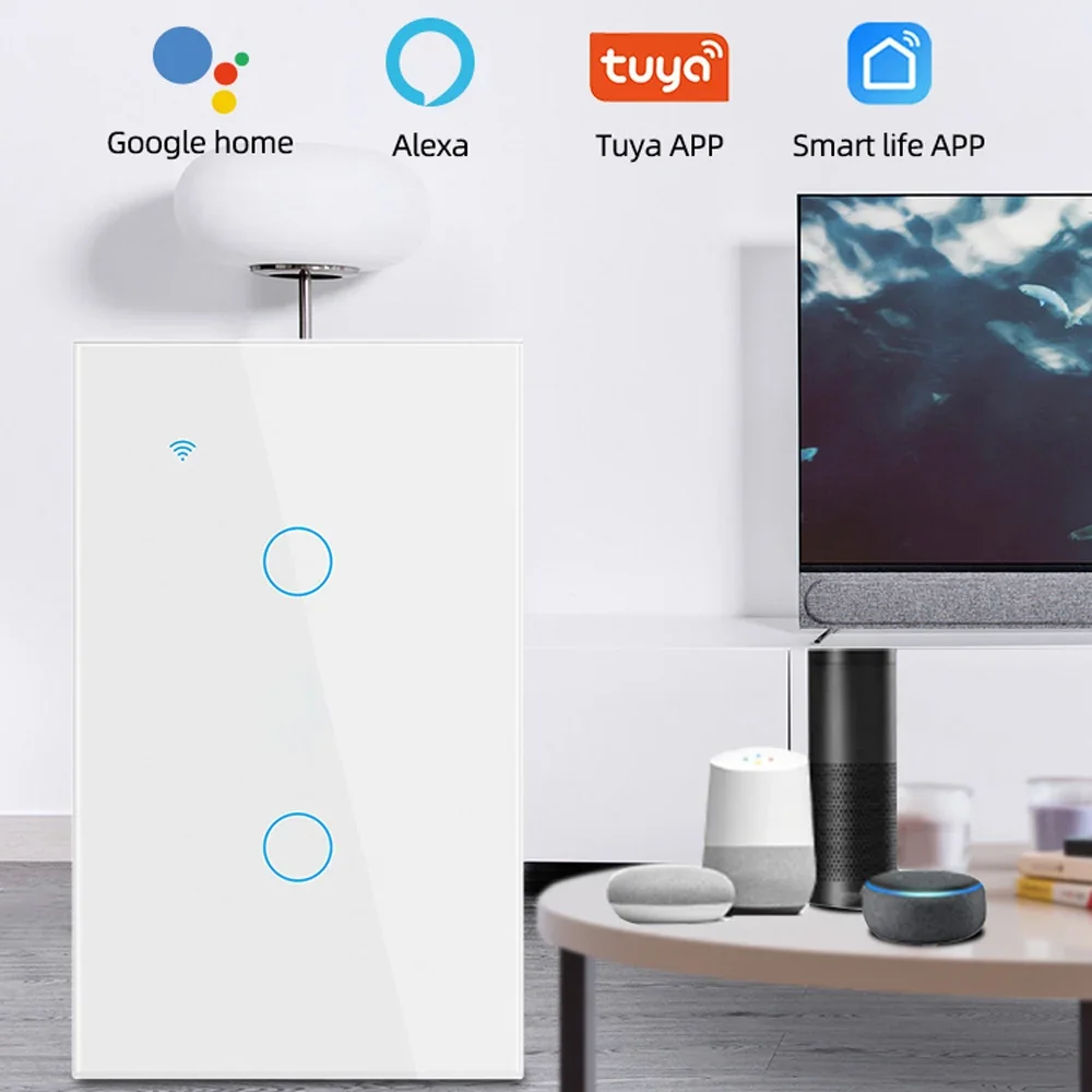 Tuya WiFi Smart Light Switch filo neutro richiesto interruttore tattile a parete US Smart Life funziona con Alexa Google Home 1/2/3/4 Gang