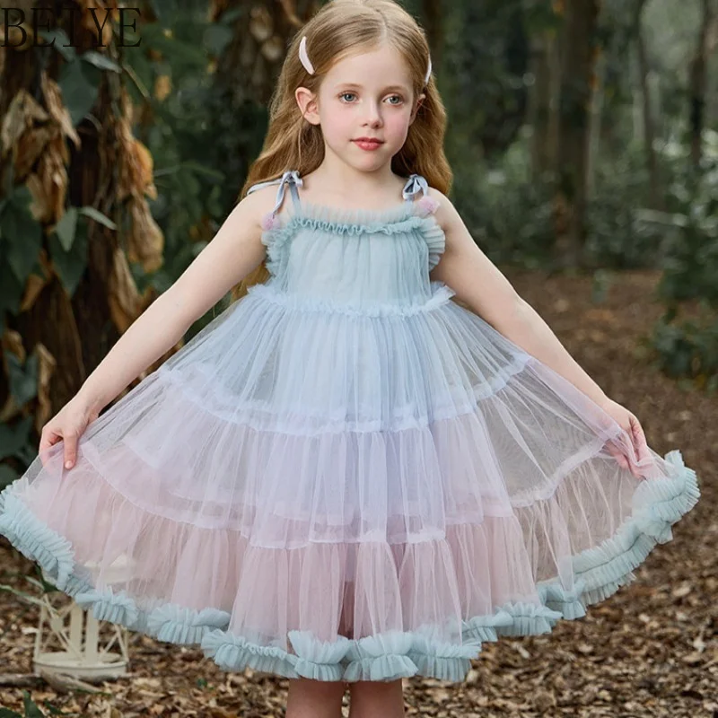 

Princess Girls Tutu Dress Children 2026 New Summer Beautiful Birthday Dress Baby Girls Sleeveless Sweet Party Strap Dress