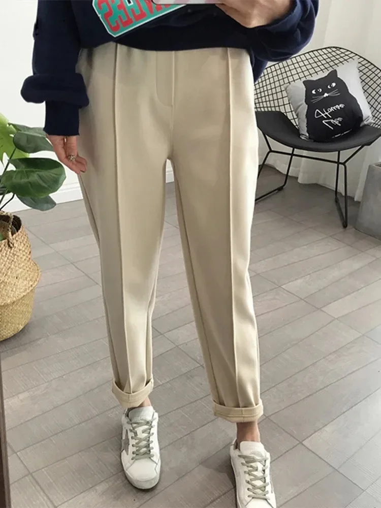 Thick Pants Women Casual Soft Winter Warm Fashion High Waist Woolen Trousers Female Korean Loose Solid Chic Sweatpants Lady