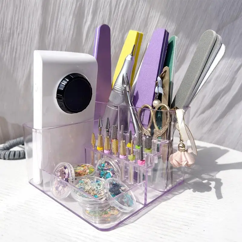 Nail Art Tool Storage Box Multi Compartment Nail Drill Bit Organizer Case, Compact Container for Travel Nail Art Supplies Stora