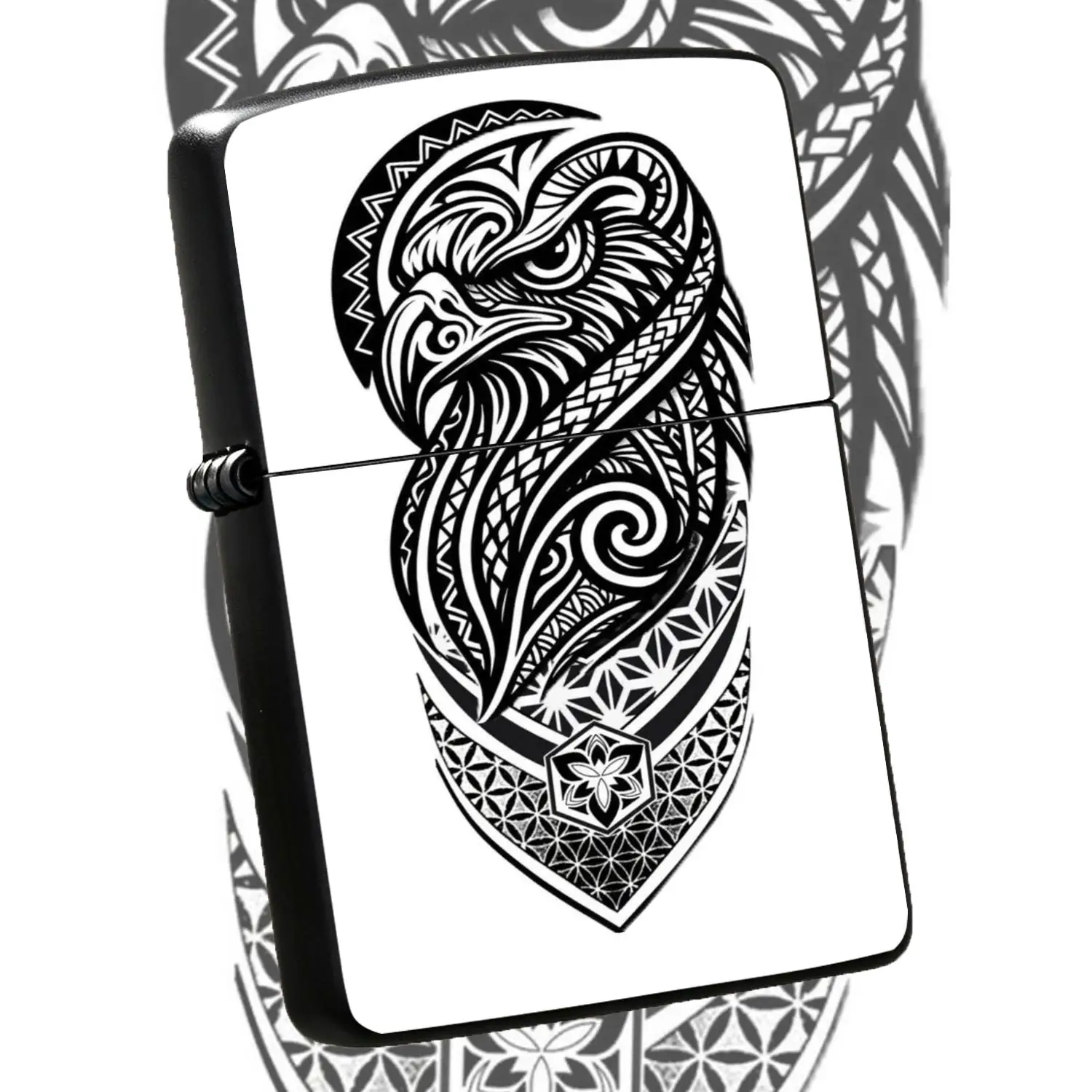 Tribal Polynesian Totem Pattern Lighter, Retro Geometric Flower Of Life Decor, Portable Stylish Ignition Tool For Outdoor Camping, Daily Use, Holiday Gifting, Party Ambience Creating, Universal Multi-Scene Practical Accessory A Humorous And