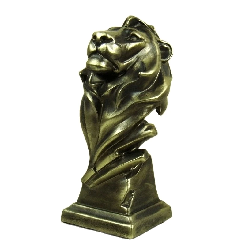 Abstract Lion Bust Antique Resin King Lion Miniature Animal Head Ornament Office Desktop Art Wild Decor Study Craft Furnishing