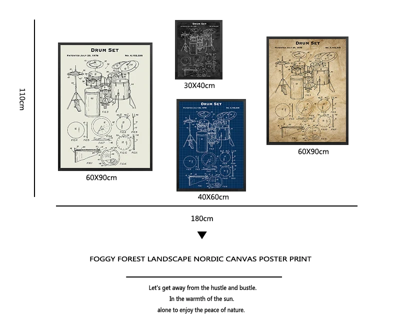 الآلات الموسيقية براءات الاختراع طباعة Vintage المشارك طبل مخطط الرجعية الرسم على لوحات القماش الجدارية الطبال هدية الموسيقى استوديو ديكور