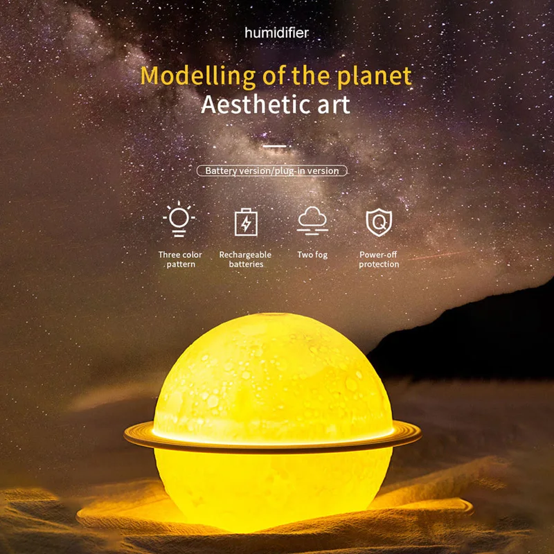 Planet Humidifier Fragrance Diffuser 200Ml Night Light Usb Ultrasonic Planet Wet Aroma Essential Oil Diffuser Air Humidifier