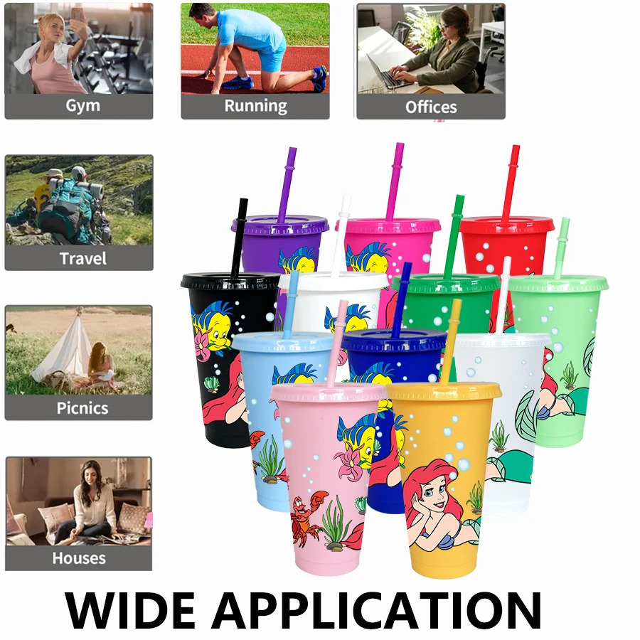12 قطعة/الحزمة ديزني، حورية البحر، فقاعة 26 أونصة متعددة الألوان كوب ماء بلاستيكي مجموعة مشروبات الحفلات هدية عيد ميلاد/العودة إلى المدرسة