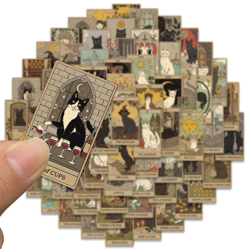 72pcs Cat Tarot Card Sticker Cartoon Funny Decal For Phone Luggage Bicycle Helmet Skateboard Laptop Label Decorative Sticker