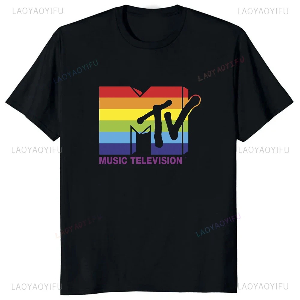 Homens e mulheres clássico MTV logotipo impresso t-shirt, moda casual, streetwear camiseta, confortável, respirável, streetwear, gráfico impresso, MTV