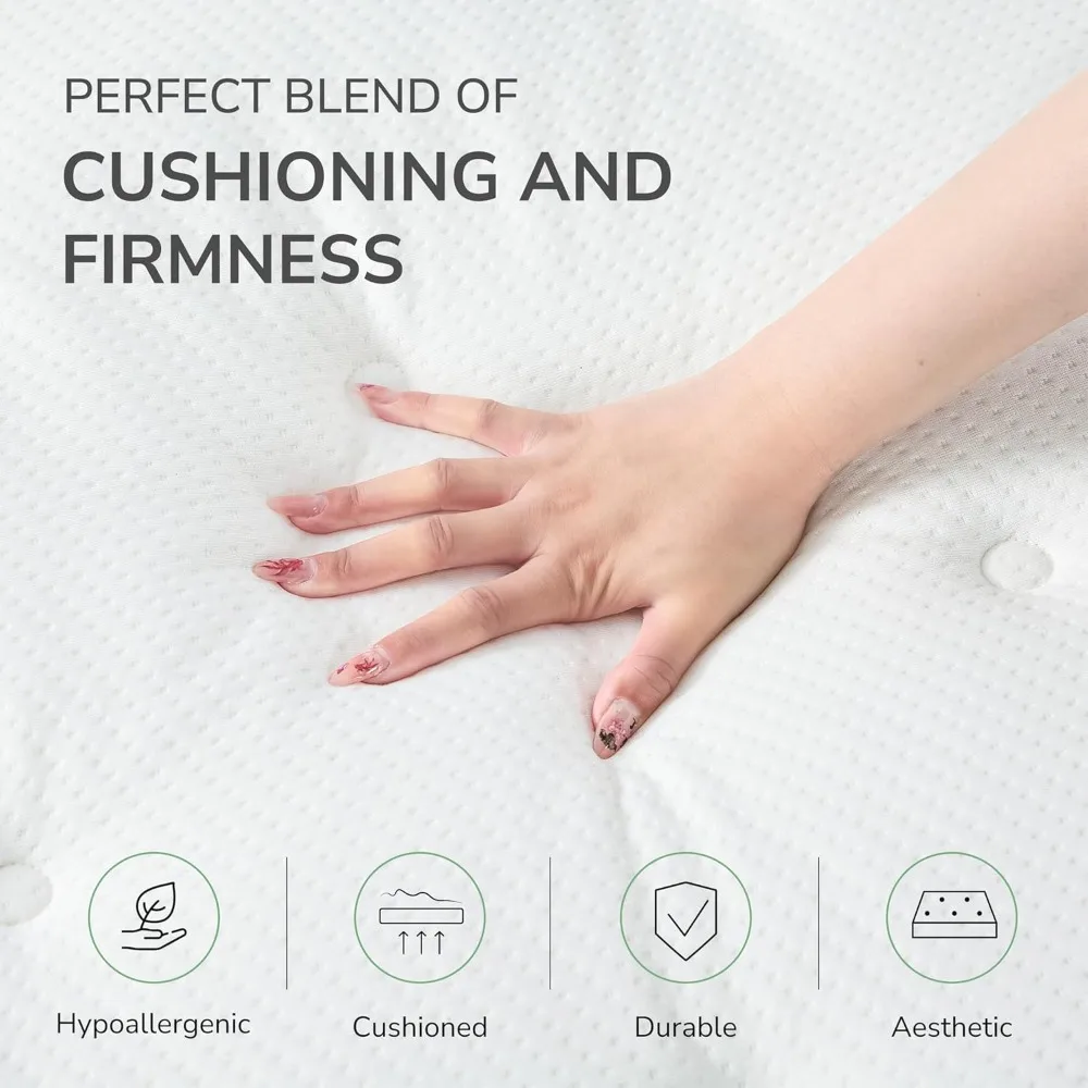 12-дюймовый полноразмерный гибридный матрас средней прочности с сертифицированной безопасной пеной и тканью для охлаждения, изоляции движения и дыхания.