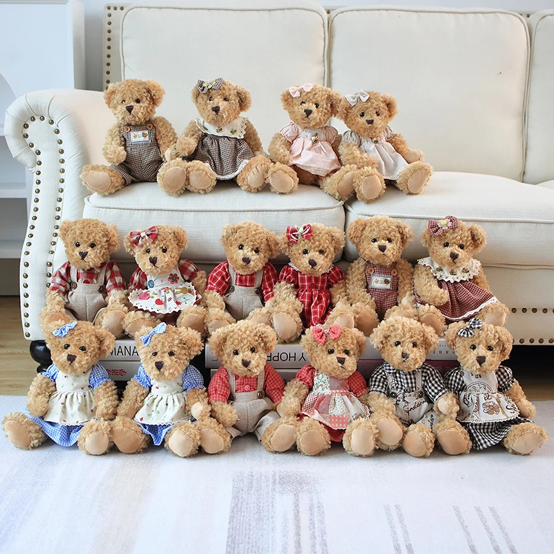 2pcs 26cm Cute Couple Bear Plush Toy Dolls Stuffed Soft Animal Pillow for Girl Birthday Christmas Decor Gift