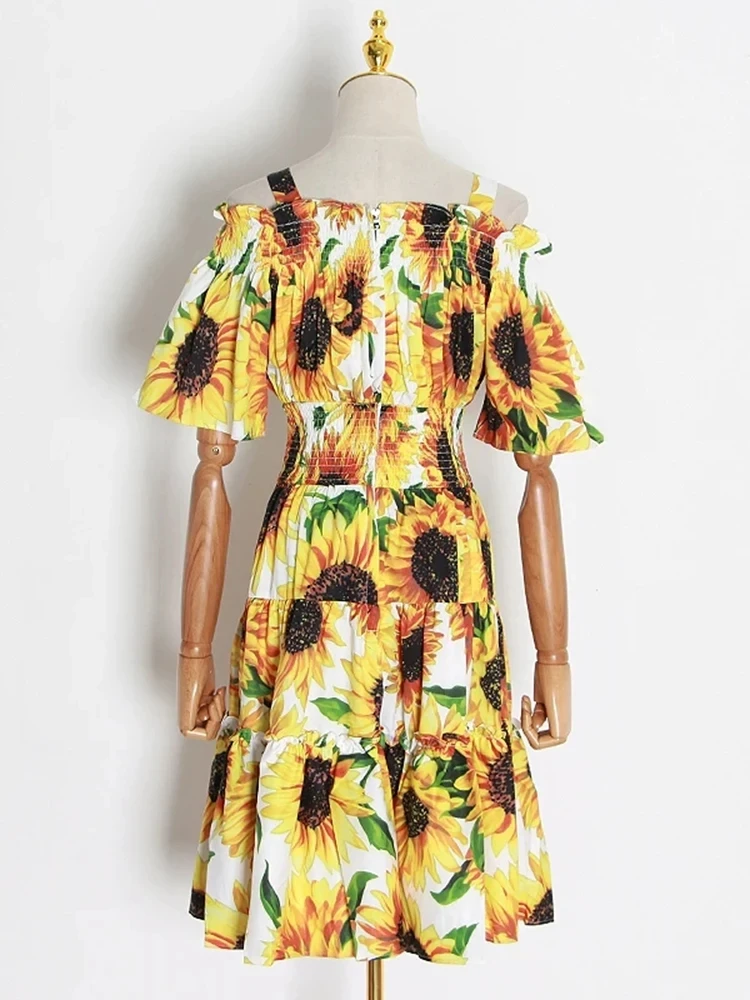 CHICEVER drukowanie hitowy kolor sukienka dla kobiet kwadratowy kołnierzyk Off ramię z krótkim rękawem wysokiej talii Mini sukienki damskie 2024 ubrania