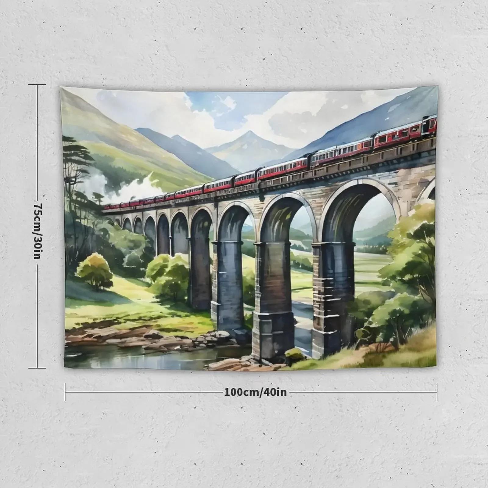 Glenfinnan Viaduct: Watercolor Beauty in Scotland Tapestry Wall Hangings Decoration Wall Hanging Tapestry