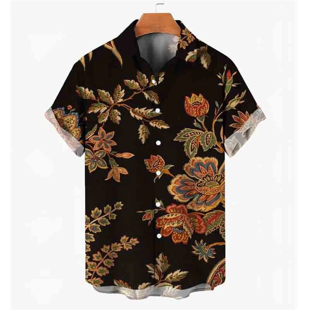 Vintage Samurai Black Skull Printed Shirt Men Fashion Streetwear Hip-hop Short Sleeve Tops Button Shirt Clothes
