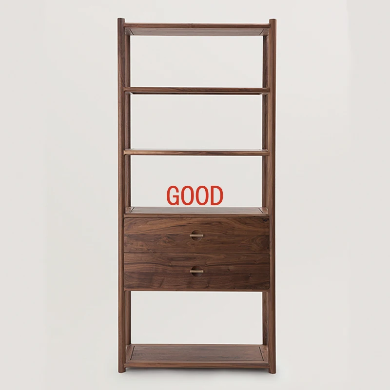 

Bookshelf Black Walnut Pure Solid Wood New Chinese Style Shelf Bookcase Multi-Grid Display Cabinet sideboard