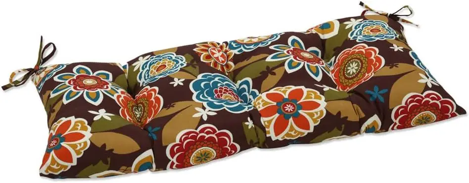 

Floral Indoor/Outdoor Sofa Setee Swing Cushion With Ties, Weather, And Fade Resistant, 18.5"" X 44"", Brown/Orange Annie, 1