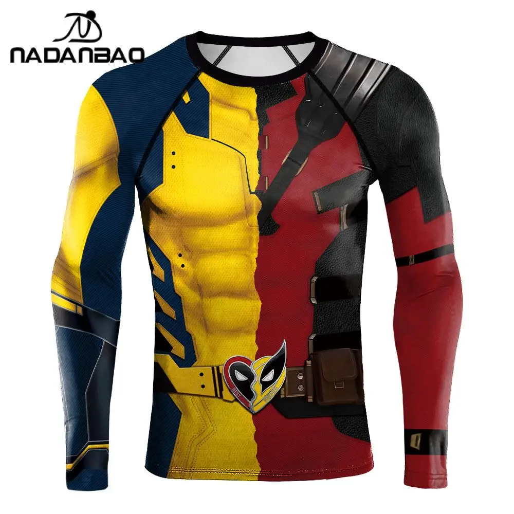 NADANBAO Anime Deadpool 3D Printed Compression Shirts for Men Rash Guards Gym Surfing Long Sleeve Workout Strech Fitness Tops